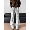 Pantalones de Chándal Largos y Altos 190 Marca de Moda para Hombre Tie-Dye Sucios de Pierna Ancha Pantalones Casuales Gruesos con Forro Polar de Invierno