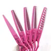 Tesoura de cabeleireiro de parede rosa de 6,0 polegadas, tesoura de barbeiro, tesoura reta, tesoura de dentes finos 05-7