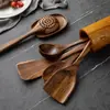 Juego de espátulas de teca para cocinar, espátula de madera de acacia con mango largo, espátula para sartenes antiadherentes, cucharón de sopa de madera, vajilla, utensilios de cocina