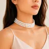 Gargantilla de perlas grandes, estilo retro, exagerada, con cadena de clavícula y temperamento multicapa, estilo transfronterizo europeo y americano para mujer