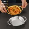 Prato Quadrado de Aço Inoxidável Coreano Espessado Frango Frito Batatas Fritas Prato de Lanche com Duas Alças Utensílios de Mesa Ocidentais Hambúrguer Bandeja de Churrasco