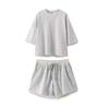Traje de Shorts de Felpa con Efecto Lavado, Manga Corta, Canalé, para Mujer, Verano 2024 SS33-2677