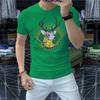 Camiseta de algodón mercerizado transpirable con estampado de ciervo sika para hombre de marca de moda europea, fábrica Joker directa de una generación de cabello