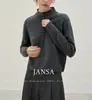 Suéter de Punto Suelto de Terciopelo con Botones de Cuello Alto Pequeño Mezclado con Cachemira Estilo Guo Yuxin para Mujer