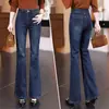 Jeans de Campana Retro para Mujer 2026 Nuevo Otoño Azul Petite Strass Hot-fix Cintura Alta Adelgazantes Con Strass Pantalones de Boca de Campana