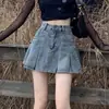 Falda vaquera retro americana para mujer, verano 2024, nueva falda plisada, cintura alta, ajustada, corte A.