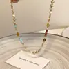Colar Colorido com Contas Estilo Étnico Corrente para Clavícula Feminina Novo Estilo Chinês Retro Luxo Leve Design de Nicho Acessórios Dopamina