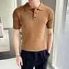 Camisa tipo Polo con Cuello Camisero, Polo de Punto de Manga Corta para Hombre, Rayas Estilo Old Money, Seda Helada para Negocios, Verano, Venta al por Mayor de Fábrica para Dropshipping Transfronterizo