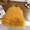Hermoso Vestido de Princesa de Malla Esponjosa para Niñas Primavera y Otoño Nuevo Estilo Coreano para Niños Falda con Tirantes Floral para Niña Exportación