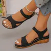 Nuevas Sandalias de Cuña con Plataforma Estilo Sudeste Asiático para Mujer, Transfronterizas Talla Grande de Una Tira Boca de Pez con Velcro Sandalias de Playa