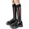 Calcetines con Ribete de Encaje Estilo Japonés para Mujer Primavera y Otoño de Media Pantorrilla Calcetines con Lazo y Volantes Lolita Corazón Dulce Calcetines de Princesa