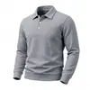 Suéter Pulôver Masculino Casual Solto de Malha Waffle com Gola Turn-down Texturizada, Manga Longa, Tamanho Europeu para Primavera e Outono, Transfronteiriço