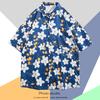 Camisa de Manga Corta Estilo Hong Kong Vintage Retro Pintura al Óleo para Hombre Tendencia Costera Camisa Floral Holgada para Pareja Guapa Chaqueta