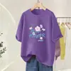 2026 Novo Verão Solto Algodão Manga Curta Ombro Normal Tamanho Grande Estampado Blusa Emagrecedora e Valorizadora Moda Tendência Marca Camiseta