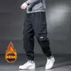 Calça Cargo com Forro de Lã Estilo Vibe Americana para Homens, Tendência Outono e Inverno High Street Solta Jogger Calça Casual Calça Longa para Exterior
