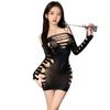 Lencería Sexy para Mujer con Diseño de un Hombro, Vestido Ajustado, Body Transparente Calado, Uniforme de Malla 7079