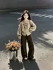 Conjunto de Suéter de Punto y Pantalones de Pierna Ancha para Niñas Conjunto de Dos Piezas para Niños Medianos y Mayores Estilo Casual Perezoso Dibujo Animado Lindo Atuendo de Moda