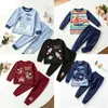 Ropa interior para niños europea y americana, Ropa para niños de primavera, otoño e invierno, Ropa para el hogar, Conjunto de dinosaurios para niños y niñas, Pijama de dos piezas al por mayor