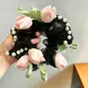 Elástico de Cabelo Infantil Flor Tulipa com Laço para Meninas, Alta Elasticidade Doce Corda de Cabelo Acessório para Cabelo para Meninas