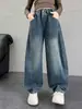 Jeans Feminino com Barra Curva Nova Coleção Primavera 2026 Calças Largas para Meninas Escolares Meninas Mais Velhas Calças de Corte Reto