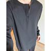Camiseta Gris de Manga Larga con Cuello Henley para Hombre Primavera y Otoño Camiseta Retro Americana Waffle Suelta Casual Base