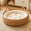 Ninho de palha artesanal para pet, ninho de gato, ninho de cachorro, adequado para todas as estações, resistente ao desgaste e a arranhões, cama de dormir de gato trançada, suprimentos para animais de estimação no atacado