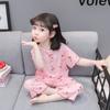 Pijamas de Verano para Niñas Delgados Nuevos Bebé Dos Piezas Seda de Hielo Manga Corta Ropa para el Hogar Traje Ropa Acondicionada para Niños de Moda