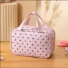 Bolsa de Maquiagem de Bolinhas Grande Capacidade Bolsa de Armazenamento Multicamadas para Mulheres Portátil de Mão Bolsa de Higiene Pessoal para Viagem Pode Ser Fixada na Mala à Prova d'Água