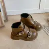 Botas tipo Martin para Niñas de 6-12 Años Botas Cortas Elegantes de Doble Hebilla Estilo Británico Otoño e Invierno Nuevas Botas de Piel para Niños Suela Suave Antideslizante Zapatos para Niños