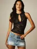Top de tirantes de encaje floral retro bestseller transfronterizo europeo y americano, top sin mangas ajustado hueco femenino estilo chica hot