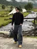 Suéter Casual Unisex de Punto Holgado con Cremallera Media y Cuello Alto, Jacquard Calado, Estilo Retro Old Money, Otoño/Invierno