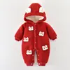 Vestido de un año para bebé niña invierno más terciopelo Ropa de Año Nuevo mameluco cien días bebé al aire libre festivo acolchado de algodón esponjoso abrigo grueso