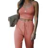 Conjunto informal de dos piezas para mujer, de comercio exterior, con tirantes cortos y pantalón liso, XX0108