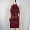 Ropa Europea y Americana Transfronteriza para Mujer Verano 2026 Moda Amazon Vestido de Cuello Halter Ajustado al Cuerpo que Resalta las Caderas de Cuero de PU
