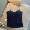 Camisola de tirantes finos estilo chica picante versátil de verano, color liso, tirante trasero bonito, sujetador incorporado, bandeau, prenda exterior, capa base, ropa interior
