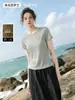 Camiseta de Lino para Mujer, Top de Lino de Manga Corta, Moda de Verano de Alta Gama, Estilo Nuevo, Fresco y Cómodo
