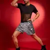 2026 Verano Nuevo Comercio Exterior Brillantes Pantalones de Rendimiento para Hombre Transfronterizos Talla Europea Moda Street Dance Pantalones Cortos para Hombre