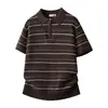 Camisa Polo Malha Camiseta de Manga Curta Masculina Gola Meio Zíper Textura Listrada Estilo Old Money Verão Fábrica Transfronteiriça Atacado