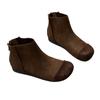 Botines Cortos de Cuero Genuino Vintage para Mujer, Nuevo Estilo Otoño e Invierno 2025, Botines Individuales Artísticos Hechos a Mano con Punta Redonda y Suela Plana de Piel de Vaca para Mujer, Botines de Abuela