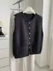 Estilo Minimalista Preguiçoso Botão de Pressão de Metal Bainha Dobrada Gola Redonda Colete de Tricô Feminino 2026 Outono/Inverno Suave Quente Colete Suéter