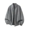 Cárdigan de punto liso con cuello alto para hombre, estilo retro americano de otoño, prenda exterior holgada e informal con cremallera, adecuado para adolescentes