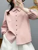 Camisa feminina de algodão puro, manga longa, corte solto, com colarinho dobrável, versátil e emagrecedora, camisa retrô artística