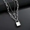 Collar Colgante de Candado Geométrico de Moda Transfronterizo Europeo y Americano Punk Street Rock Hip Hop Collar de Doble Capa Collar