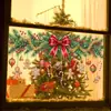 Rama de pino navideño con lazo Colgante Calcetín navideño de dibujos animados Hombre de jengibre Pegatina para ventana Decoración del hogar Pegatina electrostática para vidrio