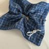 Azul Denim Francés Botón Nudo de Terciopelo Cuadrado Lazo Grande Elegante Anillo para el Cabello Cordón para Cola de Caballo Baja Perezosa Accesorios para el Cabello