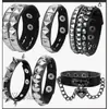 Moda Punk Gótico Estilo Calavera Remache Oscuro Retro Pareja Cuero PU Pulsera Pulsera de Pareja Venta al por Mayor