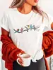 Tamanho Europeu Transfronteiriço Top de Moda Feminina de Verão com Estampa Vibrante de Pássaro Gola Redonda Manga Curta Camiseta Casual