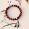 Pulsera de sándalo rojo sangre natural para mujer, estilo étnico retro, pulsera de rosario con cuentas de Buda de madera, mango de placa para tocar, pulsera de anillo único