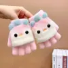 Guantes de medio dedo, abatibles, de invierno, para niños, bonitos y cálidos, con hilo de felpa.