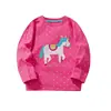 Suministro transfronterizo 2026 camiseta de manga larga para niños otoño dibujos animados lunares unicornio bordado top para niñas camiseta básica